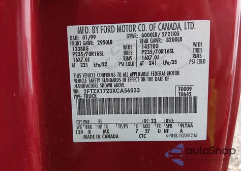 1999 Ford F-150 Work Series/Xl/Xlt from USA, damaged, VIN 2FTZX1723XCA56033